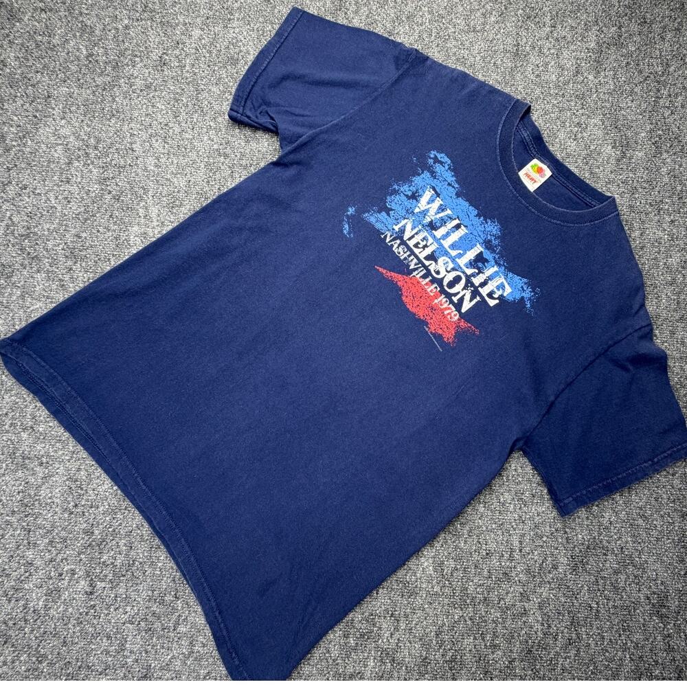 Vintage Willie Nelson Nashville 1979 Graphic T-Shirt Navy Blue Fruit Of The Loom